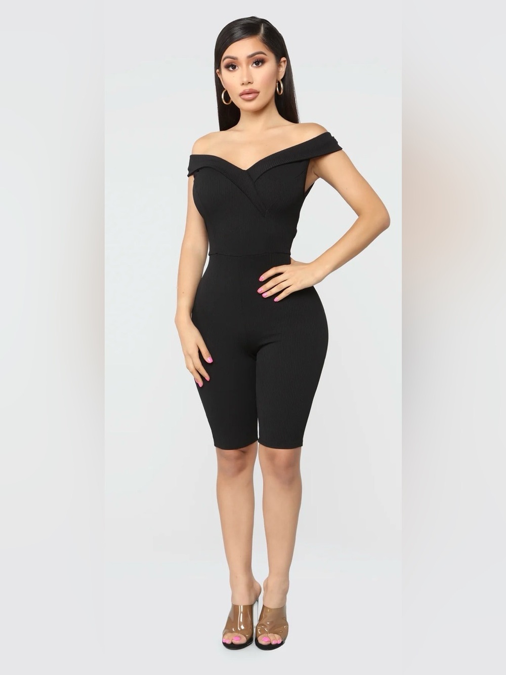 Fashion Nova Waiting For You Ribbed Biker Romper - Black - Picture 2 of 7